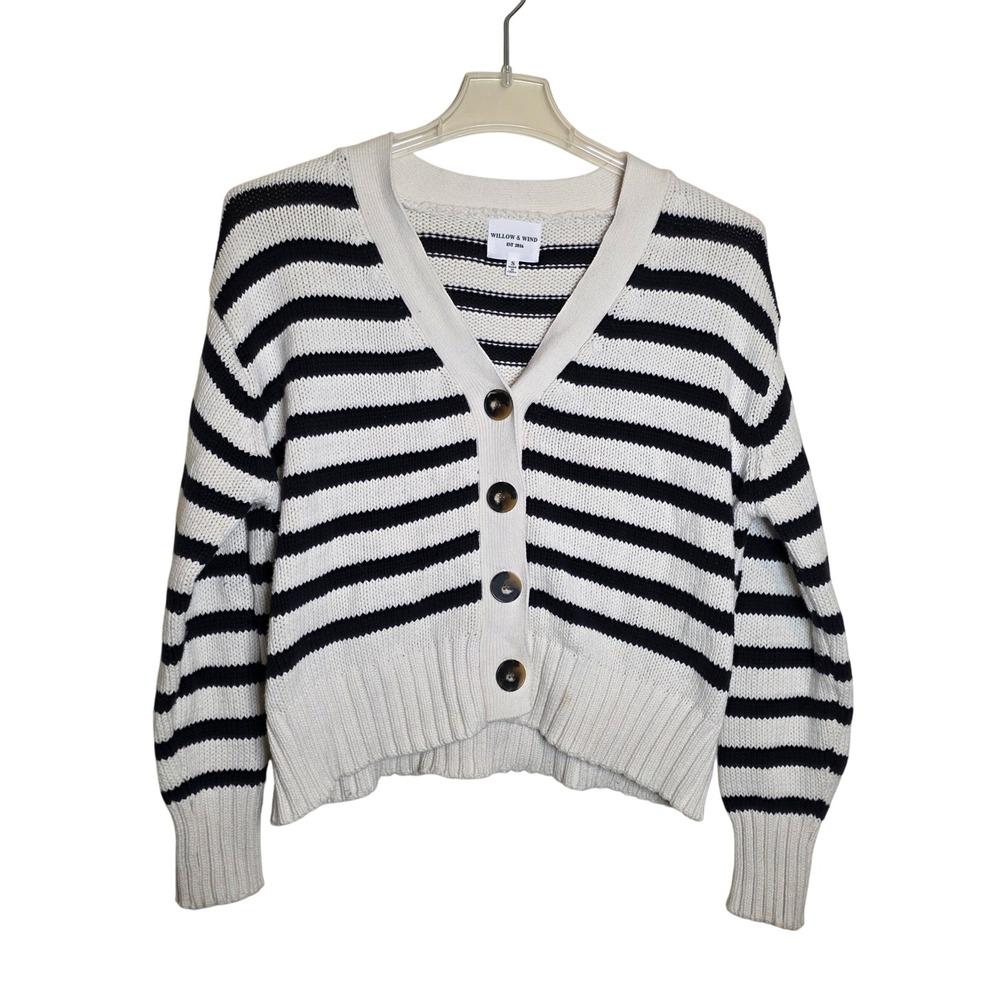 Willow &‎ Wind Striped Knit Cardigan Sweater Women's Small Cream Black Casual